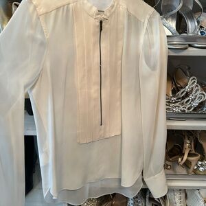 BCBGMaxAzria White Long Sleeve Bib Collar Blouse